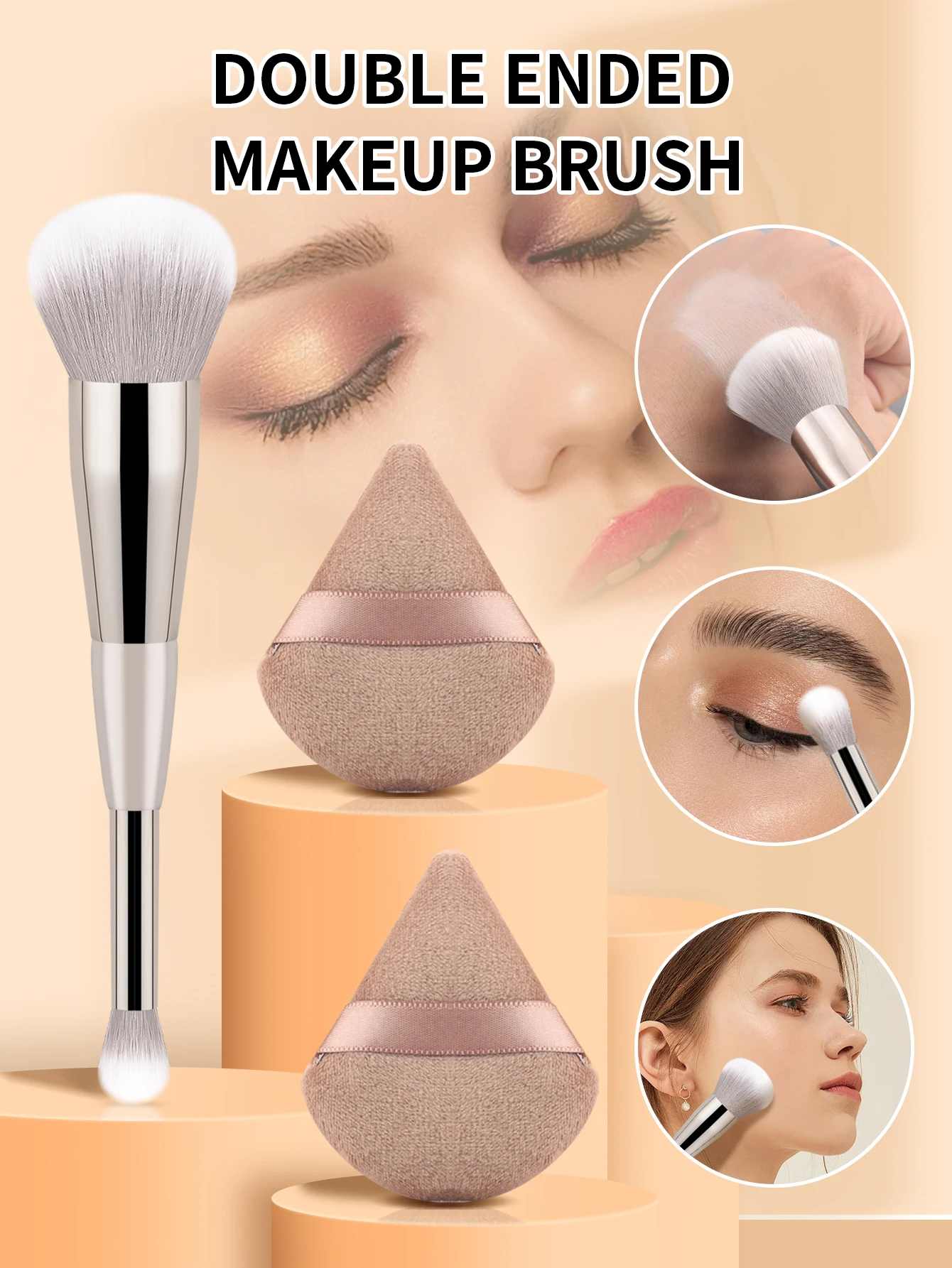 Un seul grand fard à joues en poudre, plus deux bouffées de poudre, brosse multifonctionnelle à double tête pour ombre à paupières, outil de maquillage pour le visage