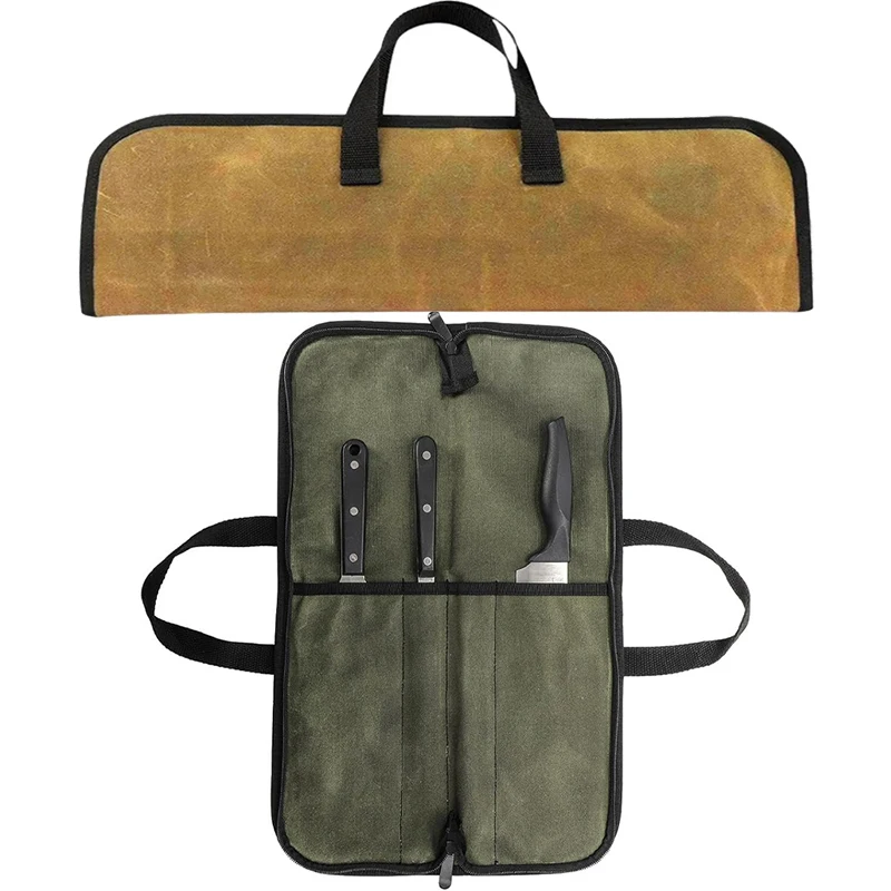 

Canvas Portable Chef Knife Bag 4 Slot Handbag Professional Outdoor Japanese Slicing Santoku Knife Storage Pocket Carry Case Tool