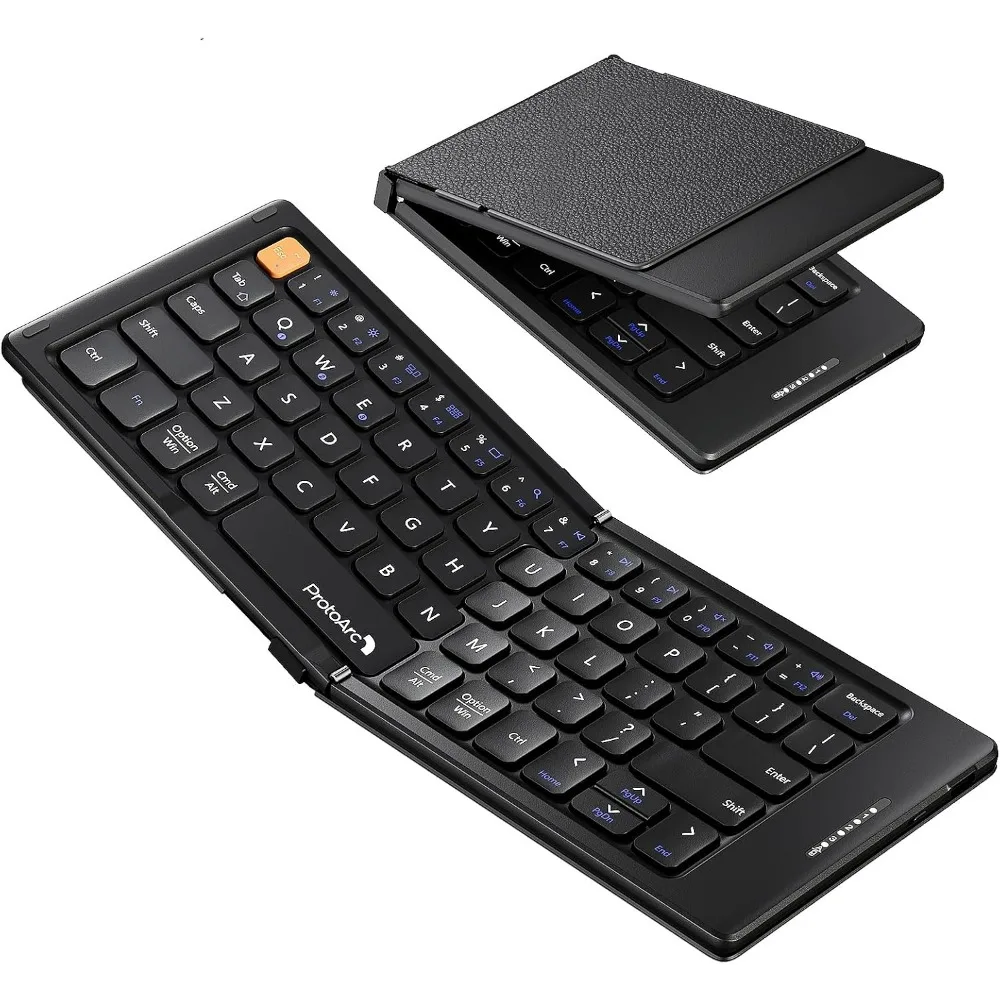Compact Foldable Keyboard with Leather Cover, Bluetooth Connectivity for Phones & Tablets, Multi-Device Support