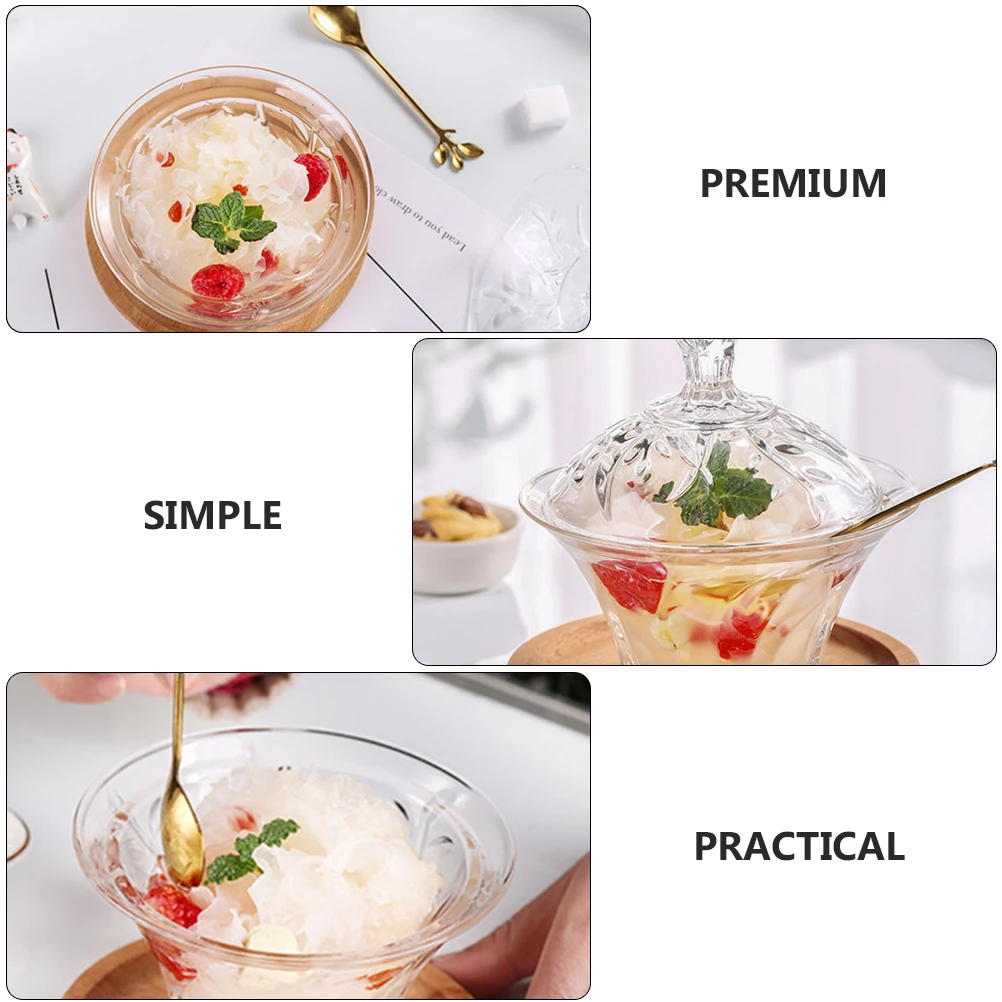 

1 set 1 Set Glass Bowl With Lid Creative Dessert Cup Sugar Jar For Coffee Fruits Snacks Home Restaurant Use Food Serving
