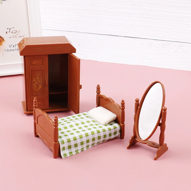 1:12 poppenhuis miniatuur meubilair slaapkamer set bed dressoir spiegelkast model