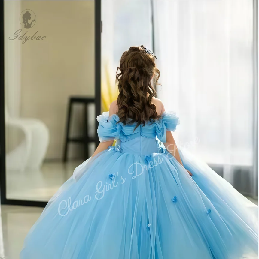 فساتين فتاة الزهور المخصصة قبالة الكتف لحفلات زفاف الأميرة عيد ميلاد لفساتين التواصل الأول