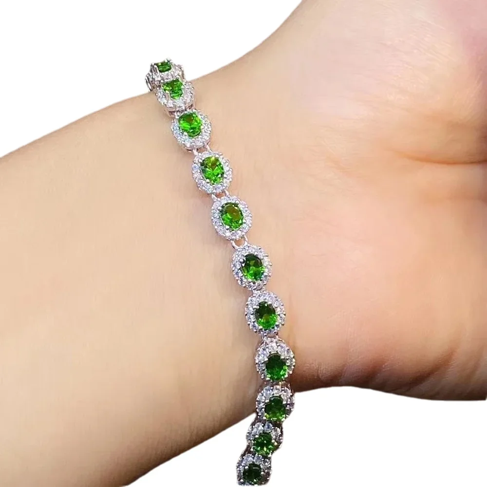 

KJJEAXCMY-925 Sterling Silver Gemstone Hand Bracelet Women, Diopside Fine Jewelry, Luxury Gift, Birthday Party, Wedding, New