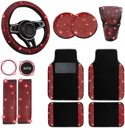 

NBTEPEM 12-Piece Bling Car Accessories Set - Universal Fit for Cars, SUVs, Trucks, Vans - Red