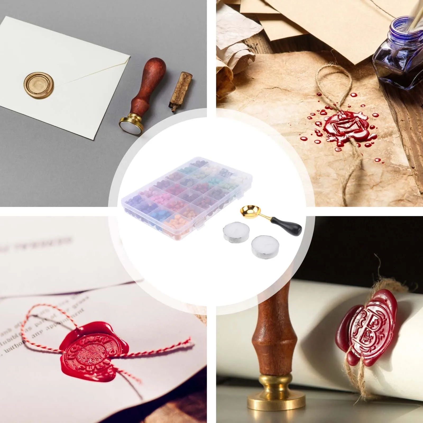 

600pcs Sealing Wax Beads 24 Colors Retro Style Kit Spoon Candles Smokeless Environmental Friendly Craft Envelope