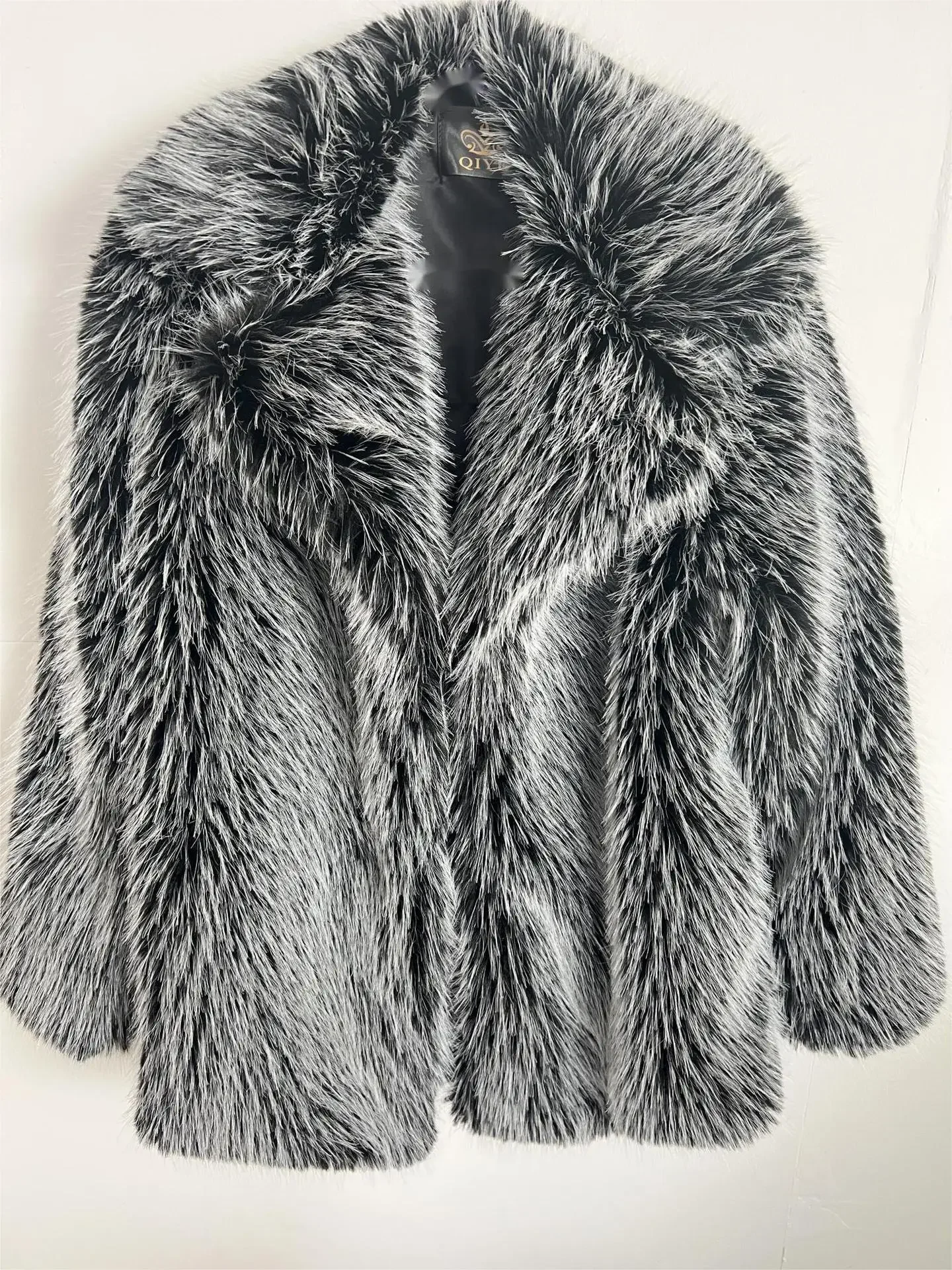 Cappotto in pelliccia sintetica grigio argento Donna Autunno Inverno Giacca grande Cappotto Tasche con colletto rovesciato Cappotto spesso Giacche calde Cappotti maxi