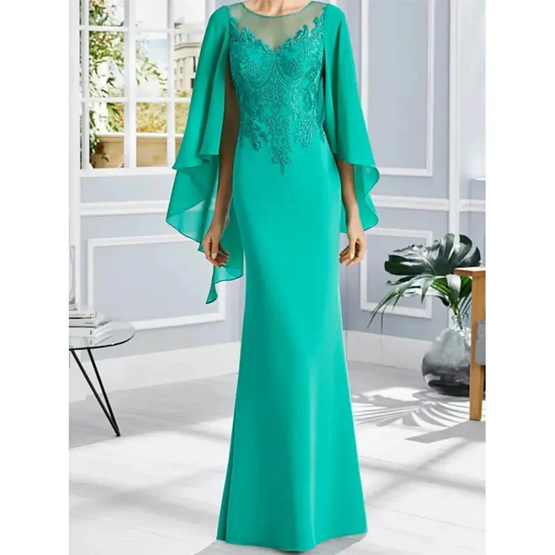 

Customized Elegant Green Mermaid Chiffon Sleeves Mother of the Bride Dress Elegant Wedding Guest Women Evening Dress Prom Gown