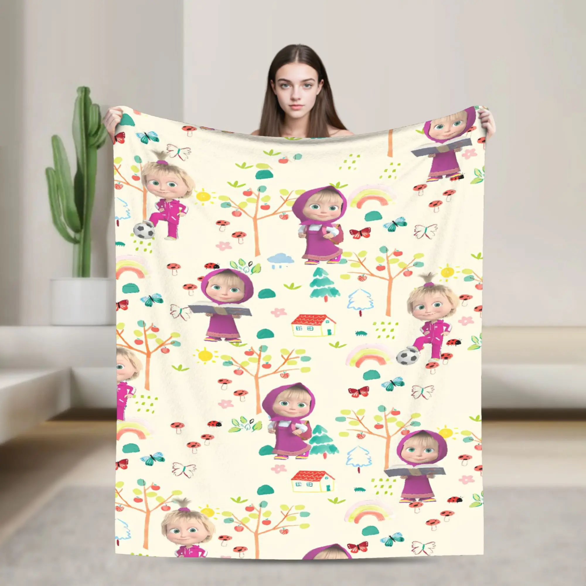 M-Mashas and B-Bears  Blanket Quality Warm  Throw Blanket Winter Kids Adult Home Decor Print Bedspread