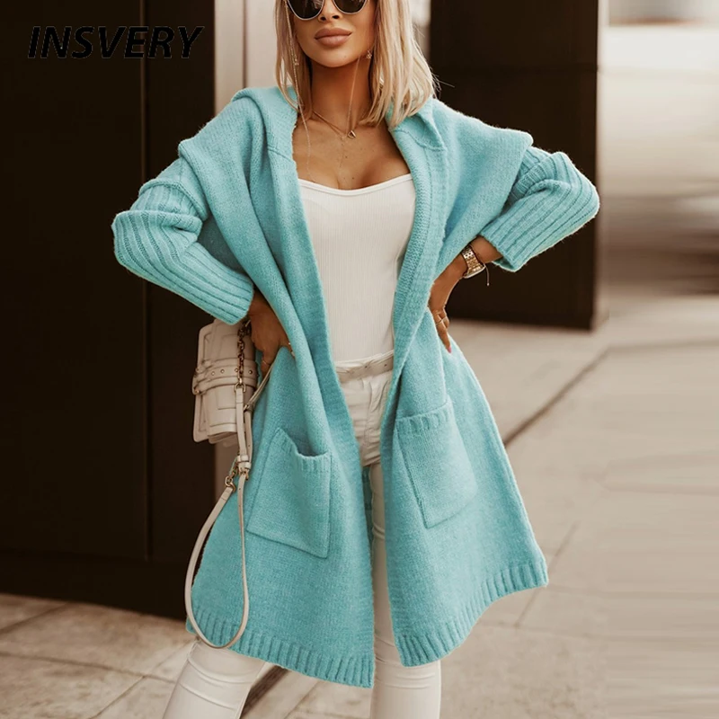 

Elegant Long Hoodies Cardigan For Women Casual Autumn Winter Knitted Sweater Coat Women Fashion Letter Print Outerwear