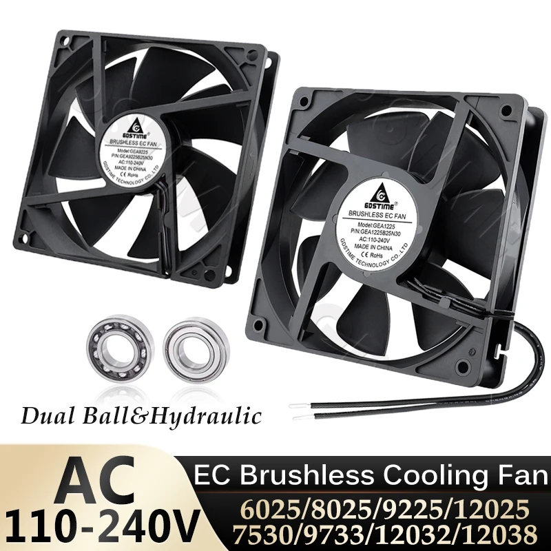 Gdstime EC Fan 230V 220V Axial Fan 120mm 92mm 80mm 60MM Ventilator 240V CPU Cooler Dual Ball/Oil Brushless Fan AC 110V PC Fan
