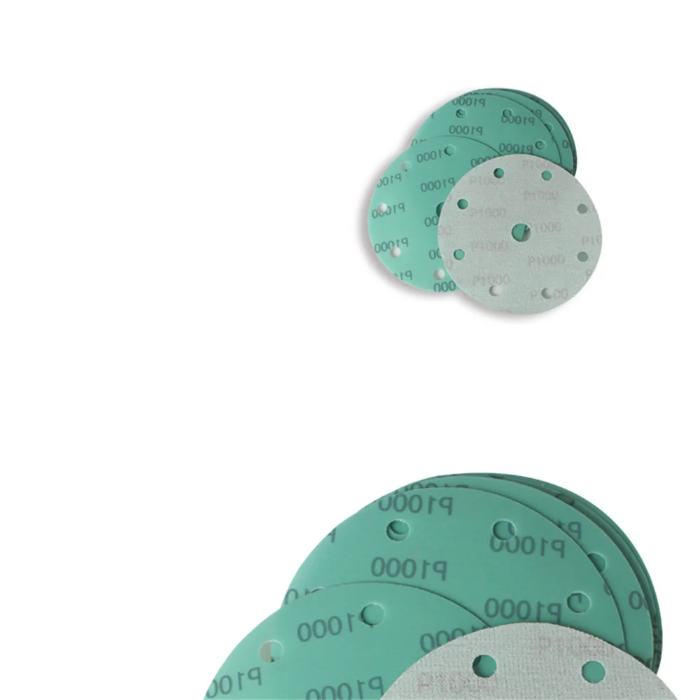 10 Pcs 6 pollici 9 fori pellicola di poliestere verde carta vetrata professionale Anti intasamento levigatura disco gancio anello carta vetrata con grana 1000