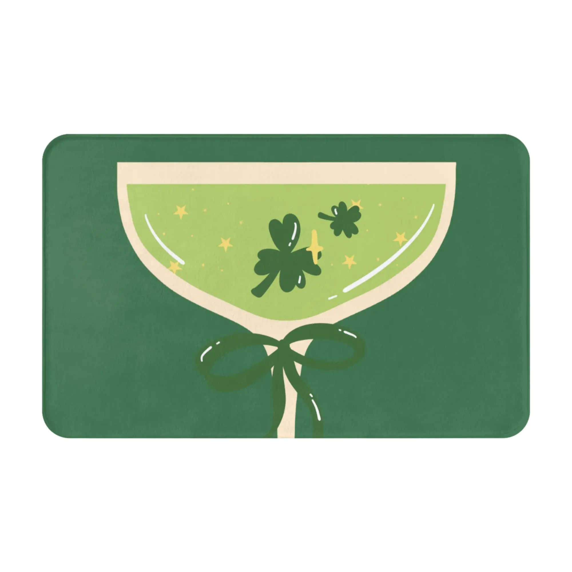 Green Background Cocktail Glass Minimal Art Anti-Slip Doormat Kitchen Mat  Hallway Indoor Home Decorative