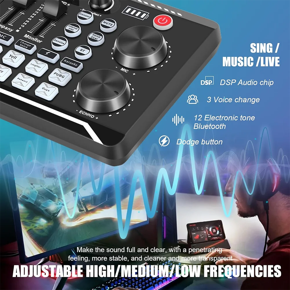 F998 Live Sound Card Audio Mixer With Interface DJ Mixer Effects Voice Changer Bluetooth-compatible For Live Streaming Singing