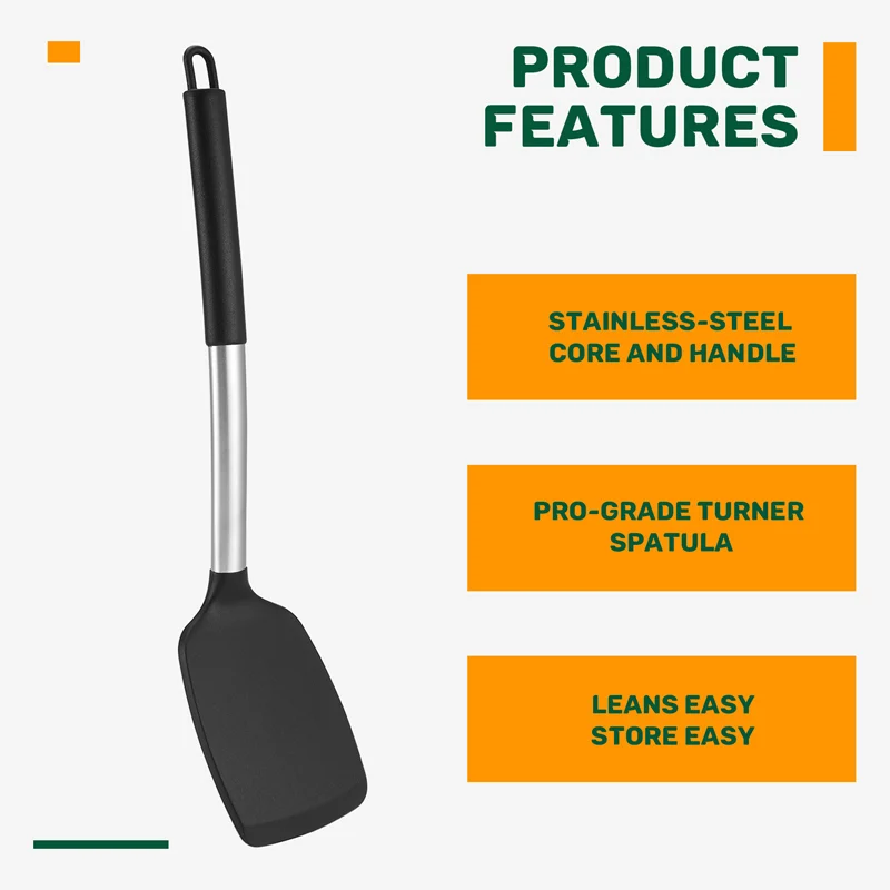 Espátulas antiaderentes de silicone com alça de aço inoxidável ABRW, altamente resistentes ao calor até 480 ° F, Turner de qualidade alimentar, sem BPA