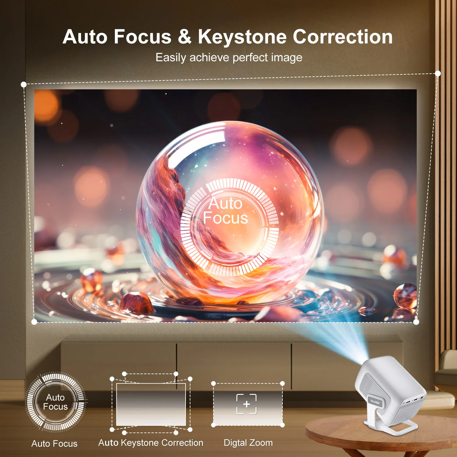 جهاز عرض Salange HY260Max 4K أصلي 1080P أندرويد 11 WIFI6 BT5.4 تركيز تلقائي/مرآة كيستون عمودية للهاتف الذكي شعاع سينما عالي الدقة