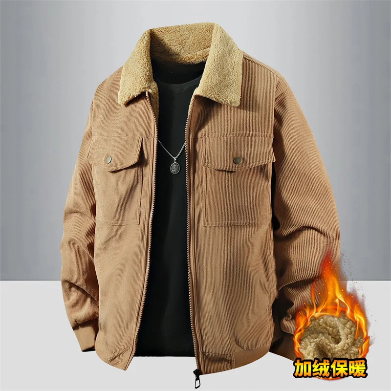 Parka casual con colletto rovesciato per uomo Moda addensare abbigliamento maschile caldo Comoda giacca in cotone con cerniera Tinta unita All-match