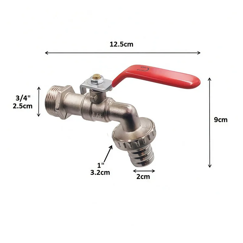3/41 Zinc Alloy Water Tap With Red Flat Handle, Strap Outlet Spout