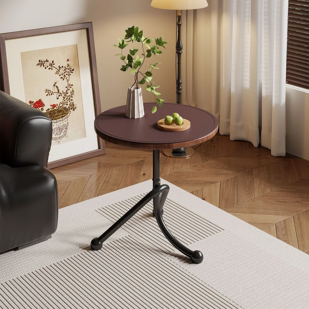 Height Adjustable Rotating Side Table Square Modern Sofa Laptop Bedside Coffee White Or Black Column No Storage Rollers Jj
