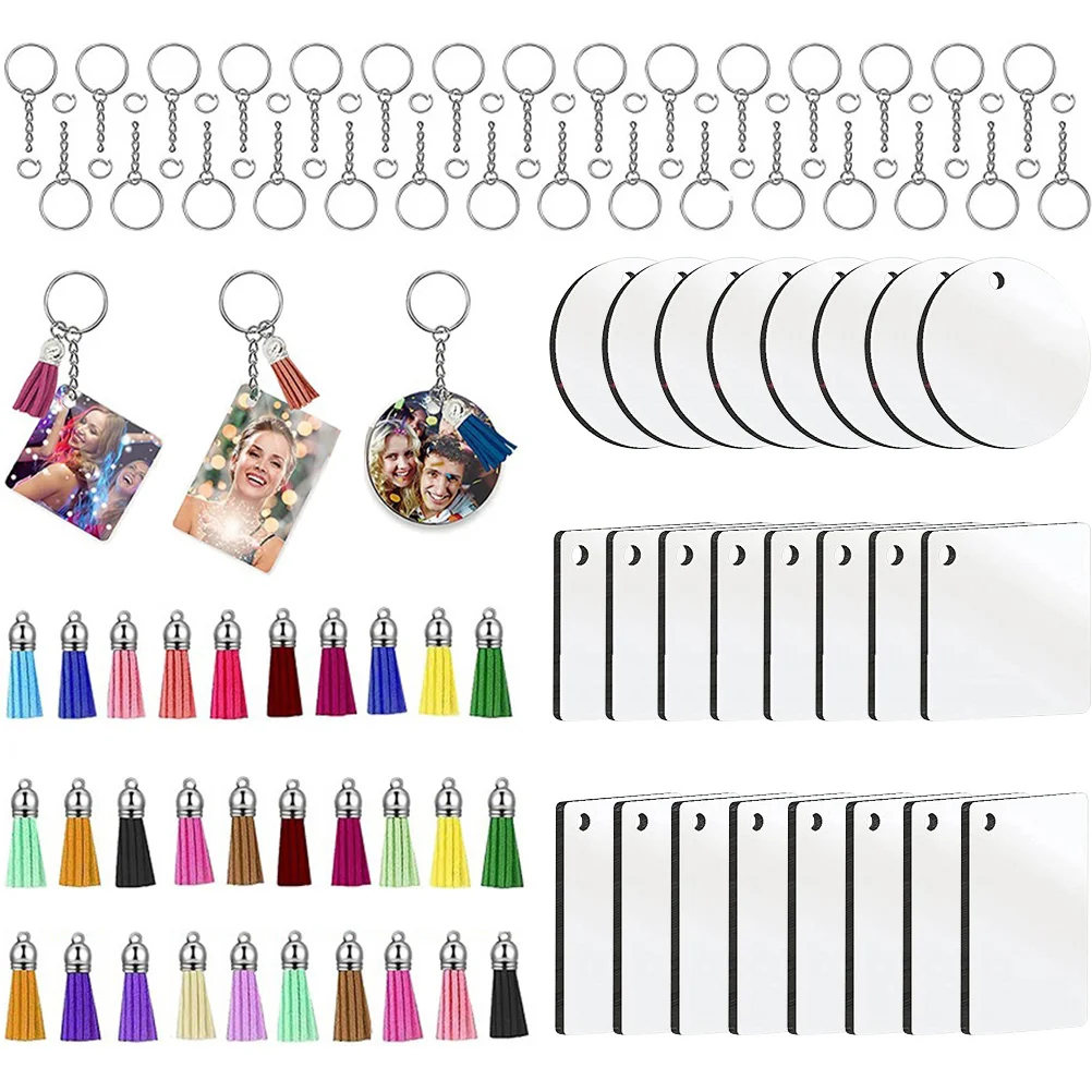 40Sets Sublimation Keychain Blanks DIY Customizable Pendants Tassels Craft Supplies Durable Portable Long Term Use