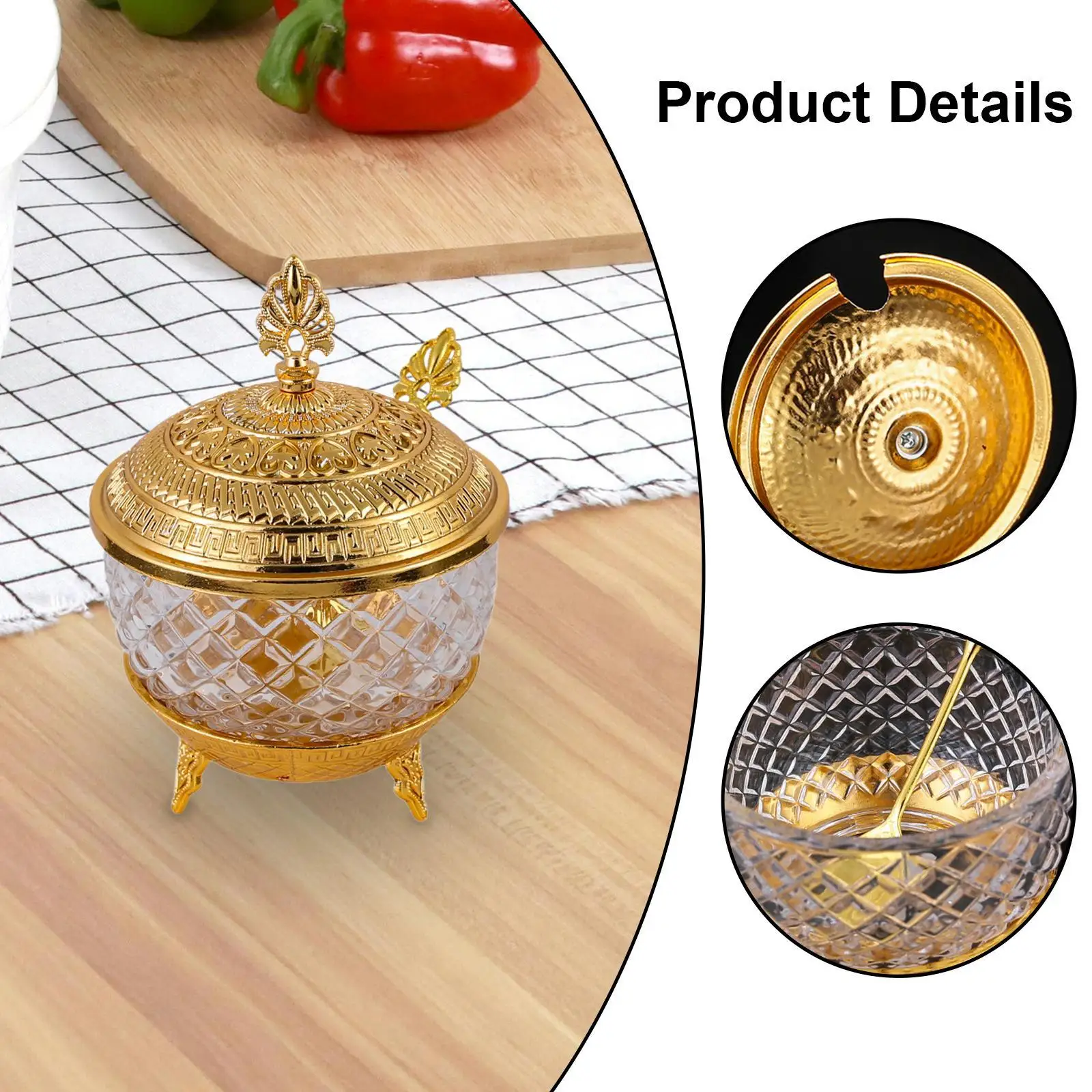 Sugar Bowl with Lid Retro European Condiment Pot for Kitchen Holiday Event