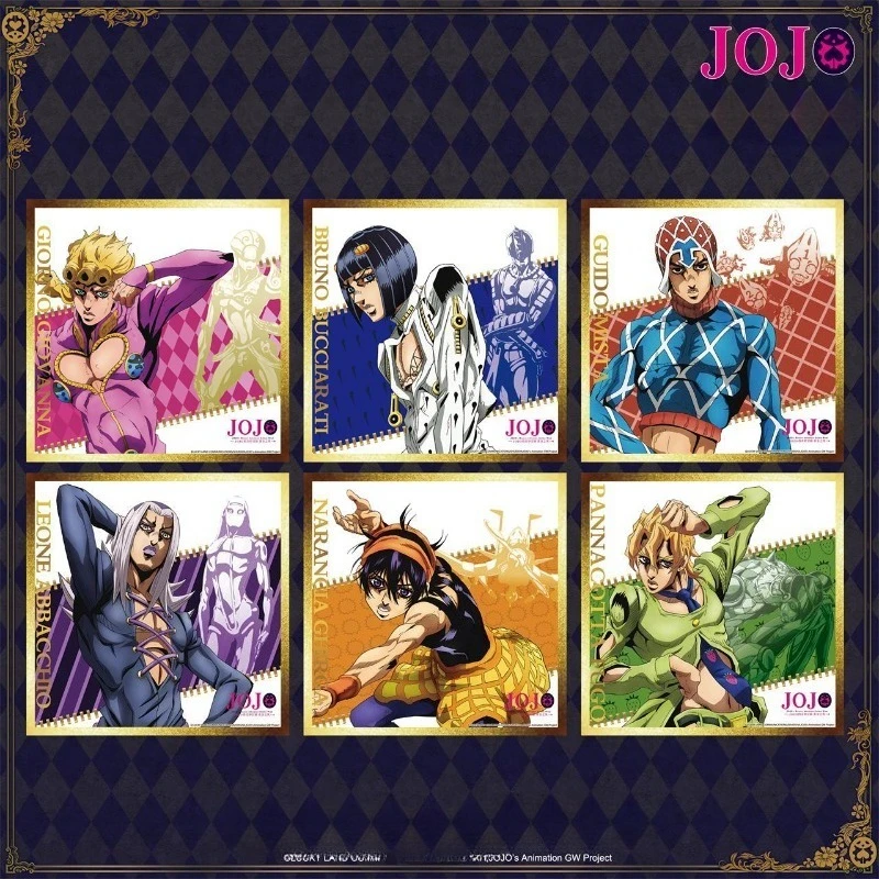 

Набор цветной бумаги с золотым тиснением «Невероятные приключения ДжоДжо: Золотой Ветер»: Панакотта Фуго, Гвидо Миста, Леоне Аббакуо, Наранча Гирга