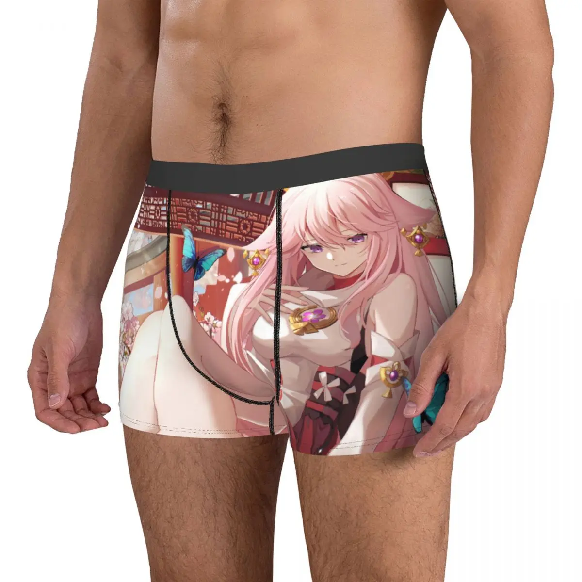 Mens Yae Miko Anime Impact Boxer Shorts Panties Breathable Underwear Male Humor Size Underpants Polyester