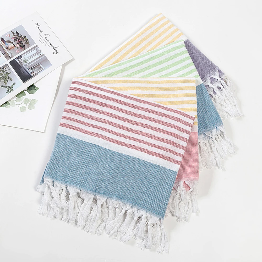 Cotton Yarn-Dyed Beach Towel Resort Shawl Lounge Chair Holiday Beach Chair Towel Turkish Fringe Striped Bath Towels 100X180Cm