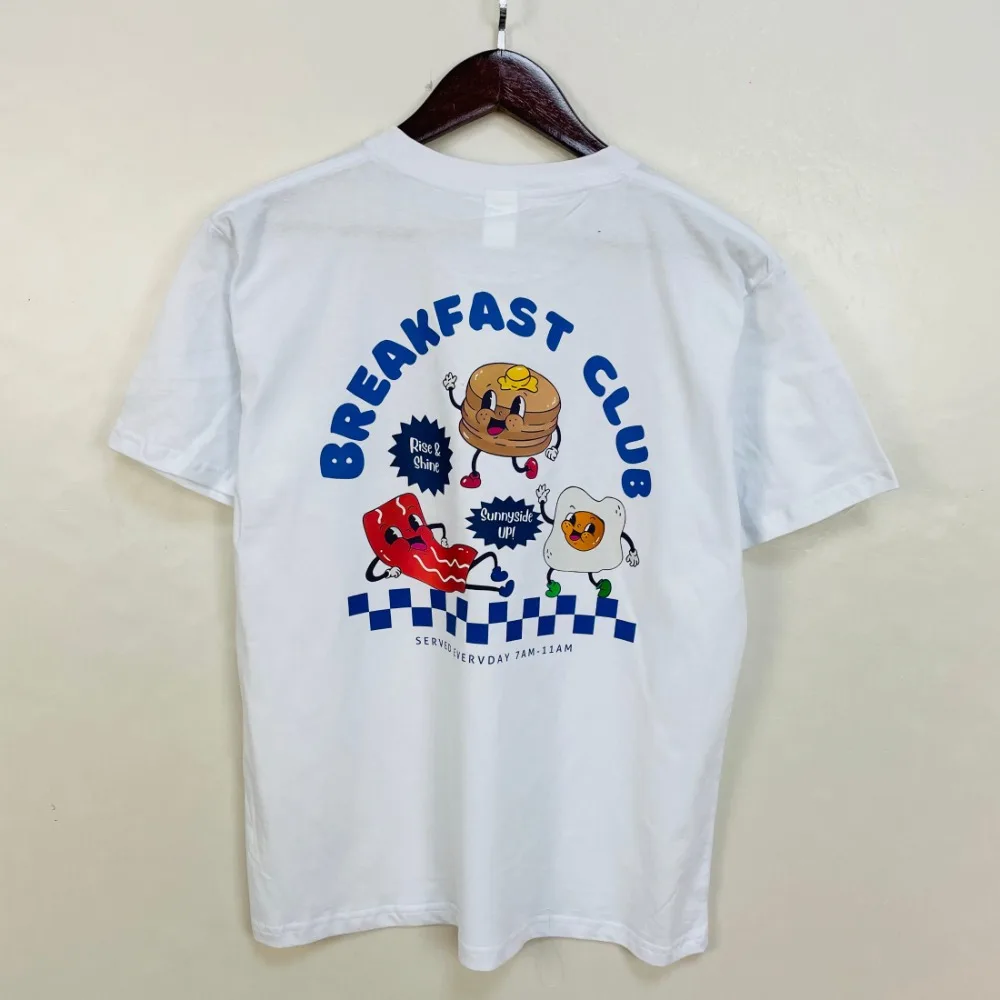 Breakfast Club Retro Bohemian Unisex Double Sided  T-shirt Vintage Print Tshirt Y2K Bohemian Breakfast Restaurant Graphic Tees