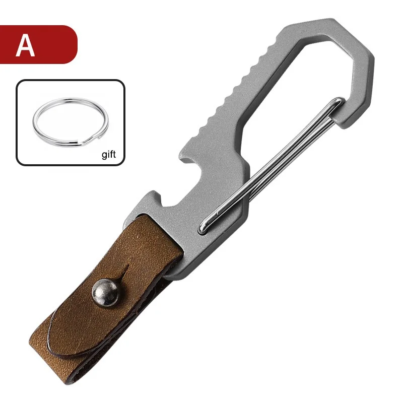 Leather Keychain Titanium Alloy Waist Belt Buckle Luxury Gifts for Men Women Carabiner Car Key Holder Pendant EDC