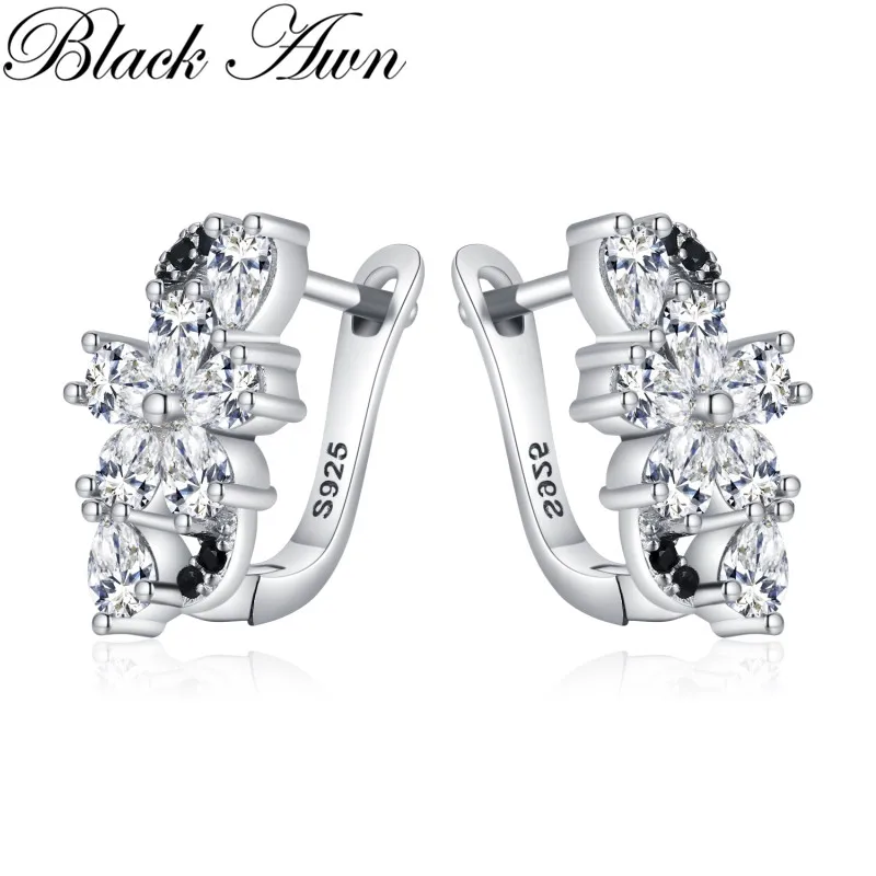 Black Awn Hoop Earrings for Women Classic Silver Color Trendy Spinel Engagement Fashion Jewelry I247