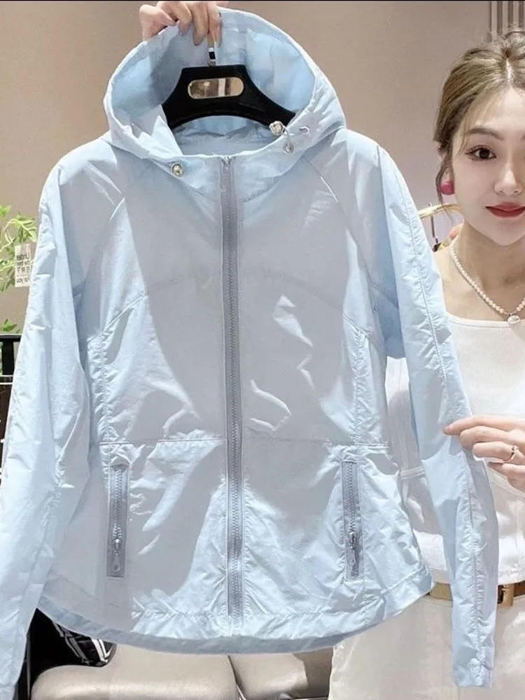

Large Size Hooded UV Protection Outerwear Women's Summer New Loose Breathable Anti-Uv Sun Protection Top Faionable Commute ...