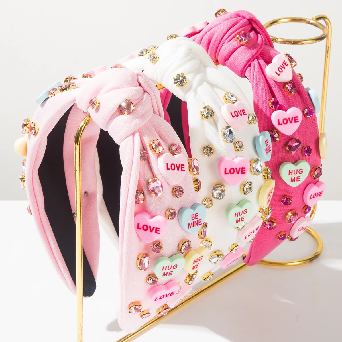 2025 Cross border Hot selling Amazon Valentine\'s Day Heart shaped Letter Hair Hoop Handmade Knot Set with Drill Bit Hairdband