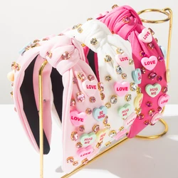 2025 Cross border Hot selling Amazon Valentine's Day Heart shaped Letter Hair Hoop Handmade Knot Set with Drill Bit Hairdband
