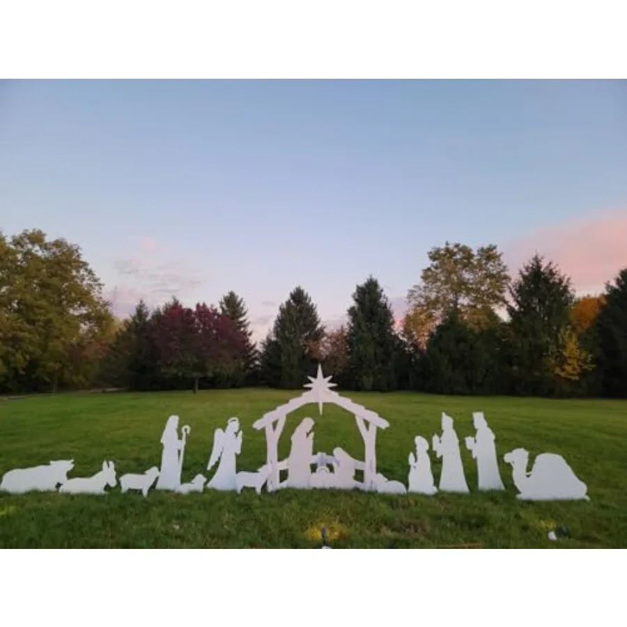 Complete Large White Outdoor Nativity Scene For Christmas Decoration Featuring Weather-Resistant Polyresin Material And Classic