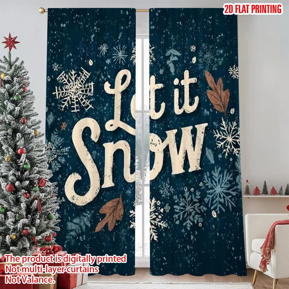 

2pcs 2D flat printing Merry Christmas Curtain winter Let It Snow Fabric Without Electricity Festive Wall Decor for Holiday