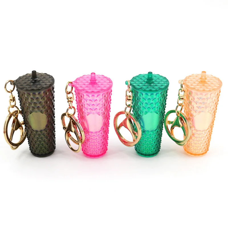 Durian cup keychain, American-style colorful gradient cup pendant, straw cup ornament