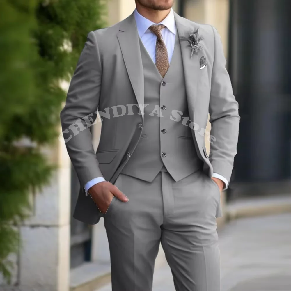 

New Solid Color Men's Suit 3 Piece Single Breasted Notch Lapel Outfits Slim Fit Casual Prom Party Wedding Groom Formal Suits