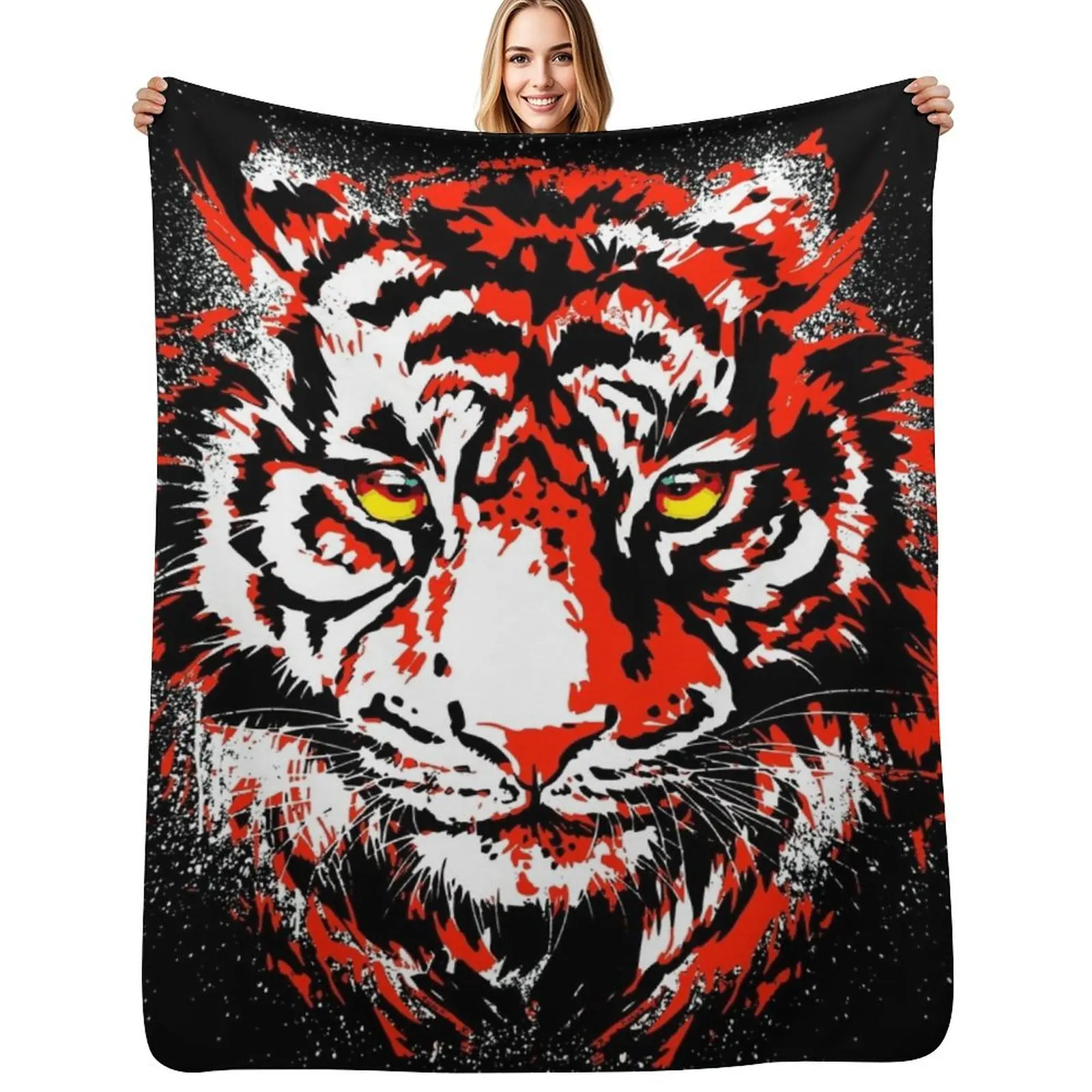 Red Tiger Head - Realistic Tiger Eyes Throw Blanket Warm Throw Blanket Gift for Anniversary