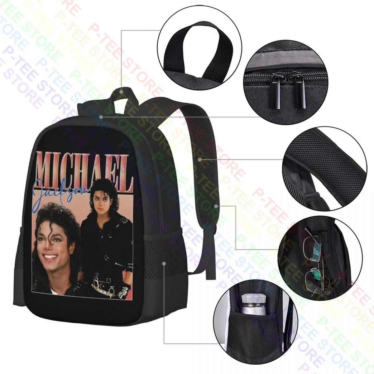 Michael Jackson Rap Tee Shirt Michael JacksonBackpack Large Capacity Bookbag School Sport Bag