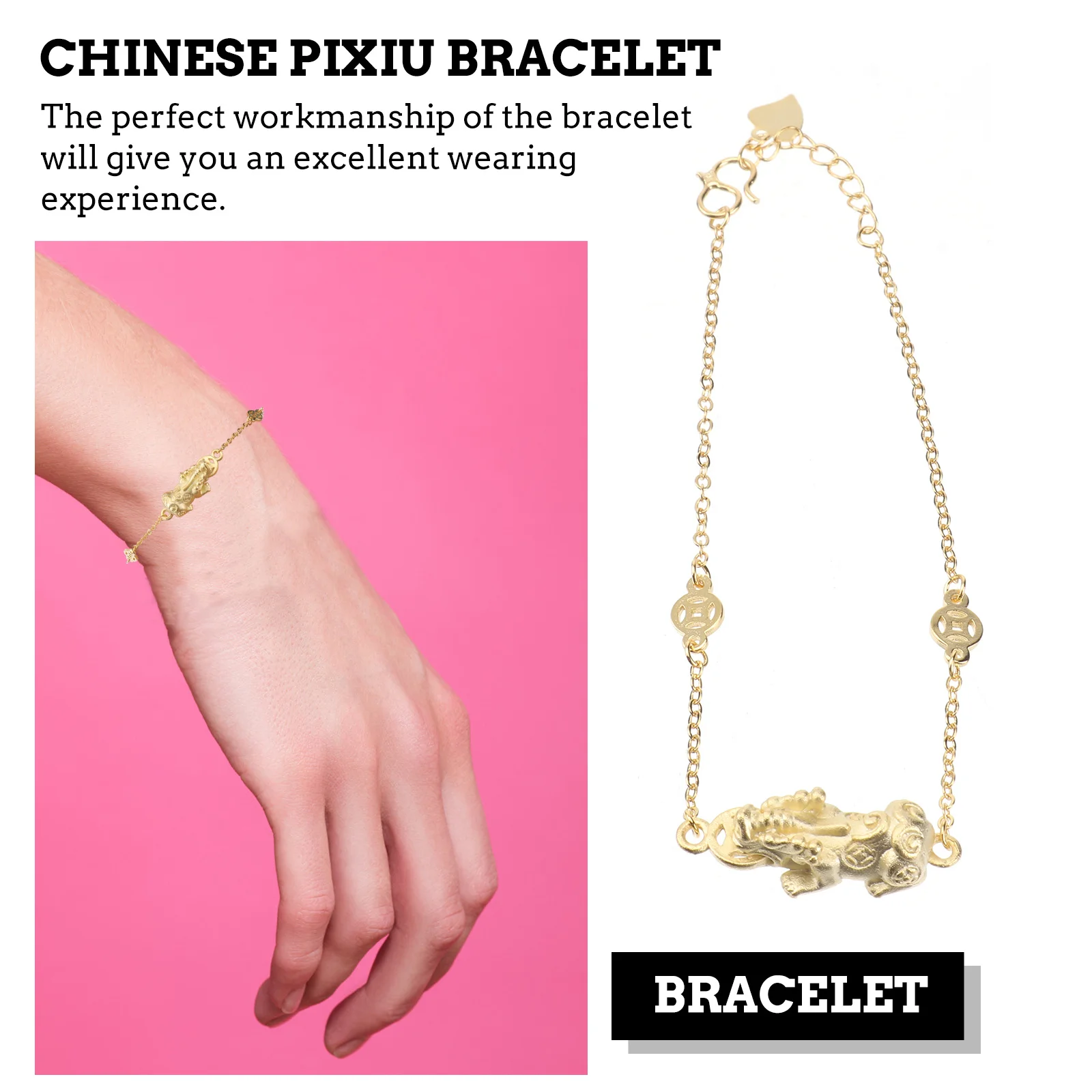 

Golden Feng Shui Bracelet Adjustable Chain Chinese Wealth Amulet Luck Feng Shui Bracelets