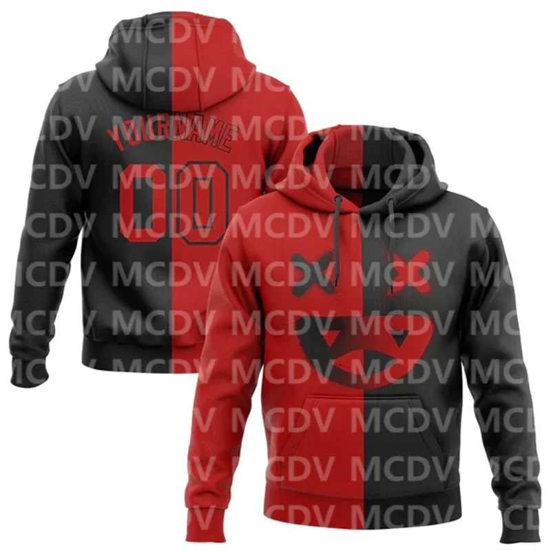Custom Stitched Black Old Gold-Red 3D Skull Fashion Sports Pullover Sweatshirt Hoodie