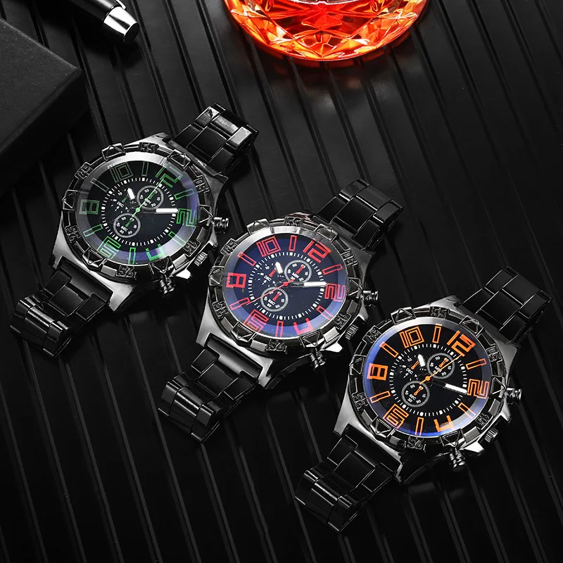 남성용 시계 세트 패션 트렌드 심플한 디지털 스케일 다이얼 쿼츠 시계 세트 일상복 매칭에 적합