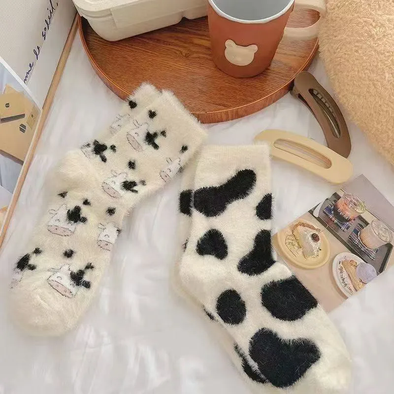 Spotted Mink Fur Cartoon Tube Socks With Thick And Warm Plush Socks Cute Women Winter Socks Funny Socks Christmas Socks Gifts