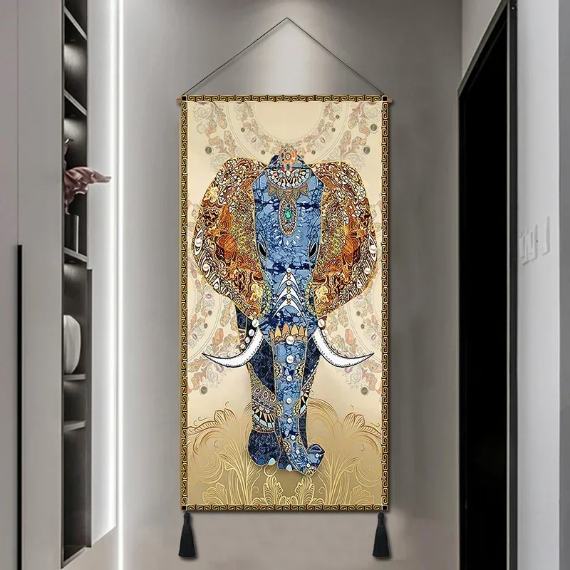 Elephant porch decoration hanging painting Nordic restaurant Zhaocai mural tapestry hanging cloth background wall painting