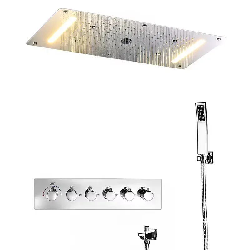 Sanitary Ware Wall Mounted Hotel Bathroom Complete Head Hand Bath Rain Shower LED Column Faucet Mixer Set