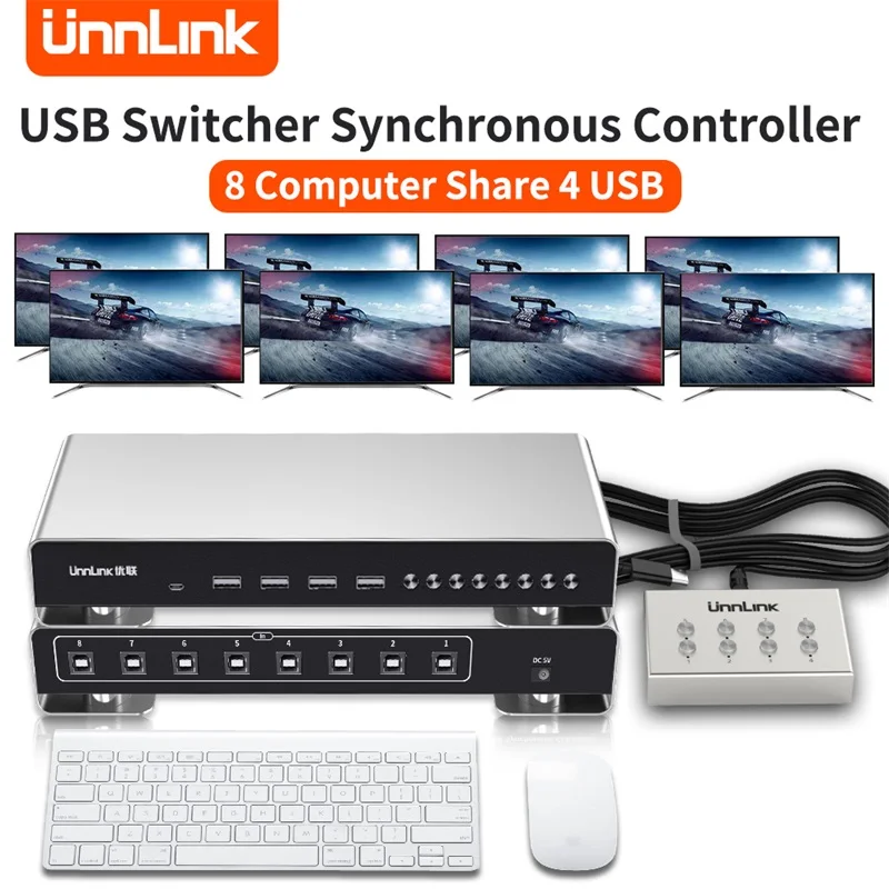 Unnlink USB-B Synchronous Controller USB Switche 8 Computer/Laptop/Workstation Share 4 USB U Disk Mouse Keyboard Monitor Printer