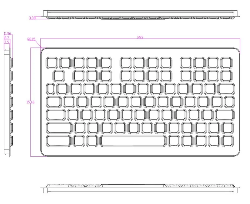 Teclado de goma de silicona Industrial retroiluminado compacto, huella pequeña, impermeable y a prueba de polvo