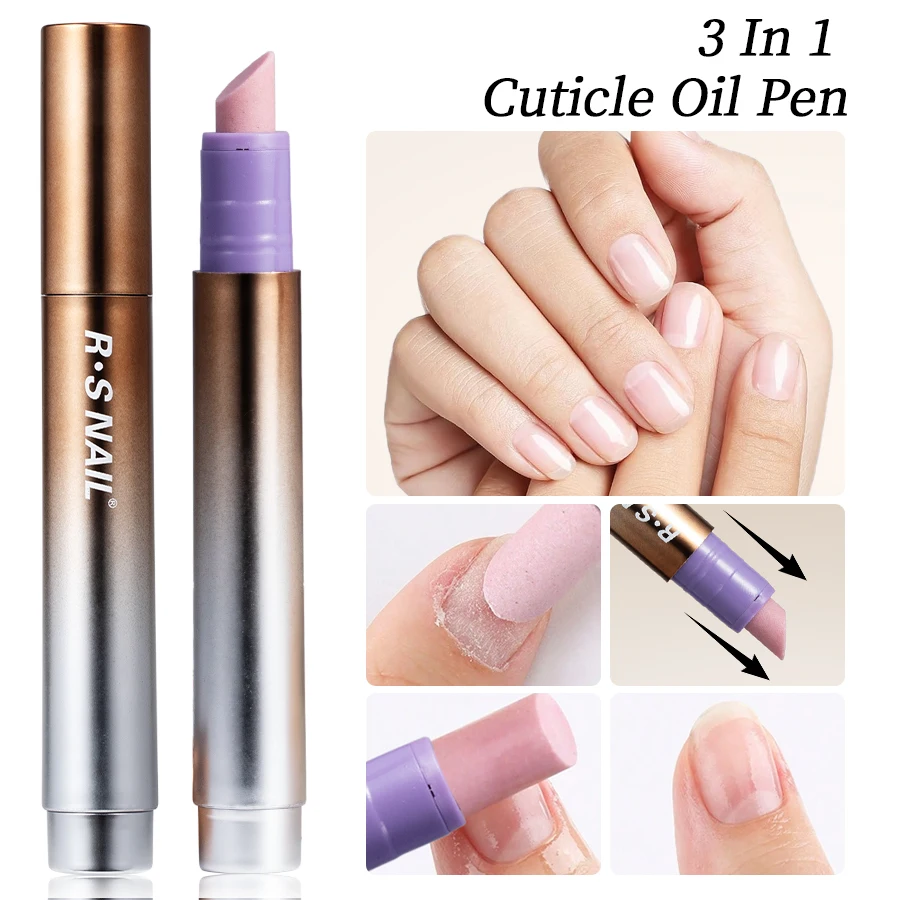 قلم زيت البشرة 3 في 1 من RSNAIL مع أداة دفع أظافر سيراميك للأظافر الجافة والتالفة - قلم العناية بالأظافر للإصلاح والتغذية