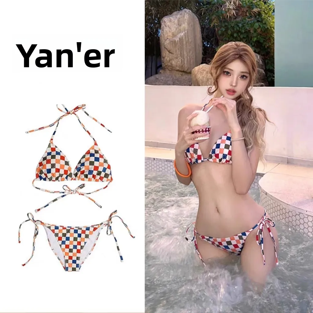 

Женский купальник-бикини 2024 года, новинка, пикантный дизайн, с принтом, для пляжа, летний, треугольный крой, с чашечками