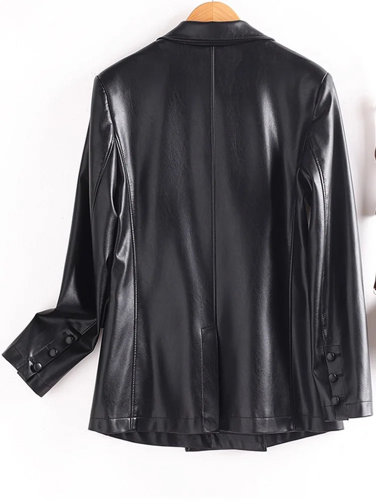 Nuovo Donna Giacca in pelle spaccata Primavera Autunno Moda Colletto con intaglio Vita morbida Giacca in pelle Semplicità casual Cappotto da donna